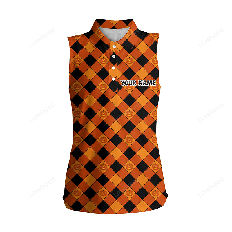 Halloween pumpkin seamless orange women's sleeveless polo shirt custom golf shirts for women golf gift GY2300