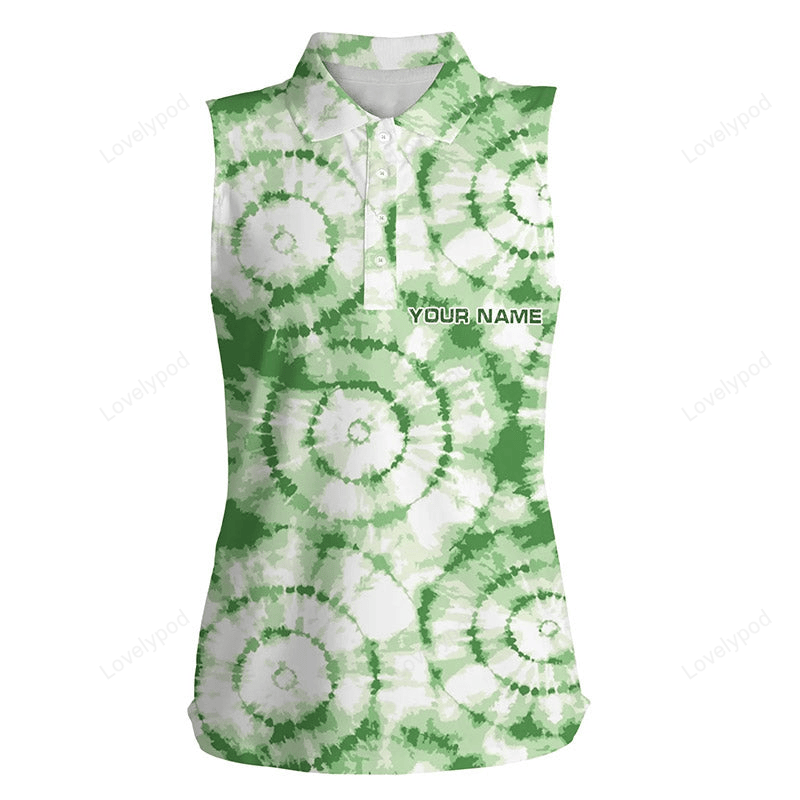 Womens sleeveless polo shirts with green tie dye pattern custom name team golf tops for women GY2302