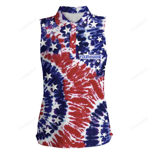 Red, white, and blue american flag tie dye sleeveless polo shirt custom patriotic team golf shirts GY2303