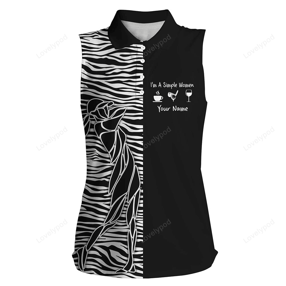 Women sleeveless polo shirt custom i'm a simple women coffee golf wine zebra pattern ladies golf tops GY2307