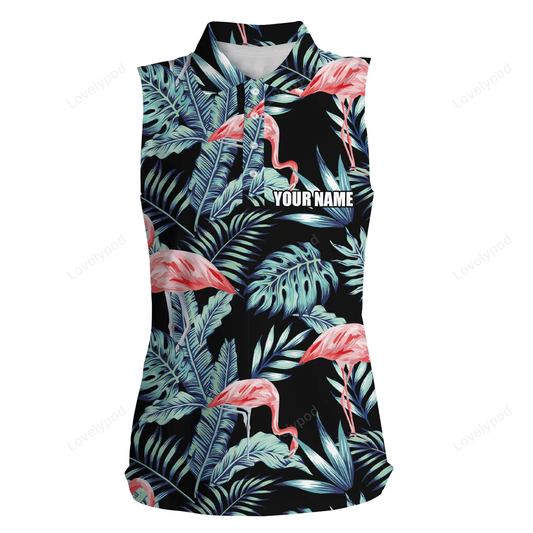 Women sleeveless polo shirt blue forest pattern pink flamingo golf shirts custom golf shirts for women GY2314