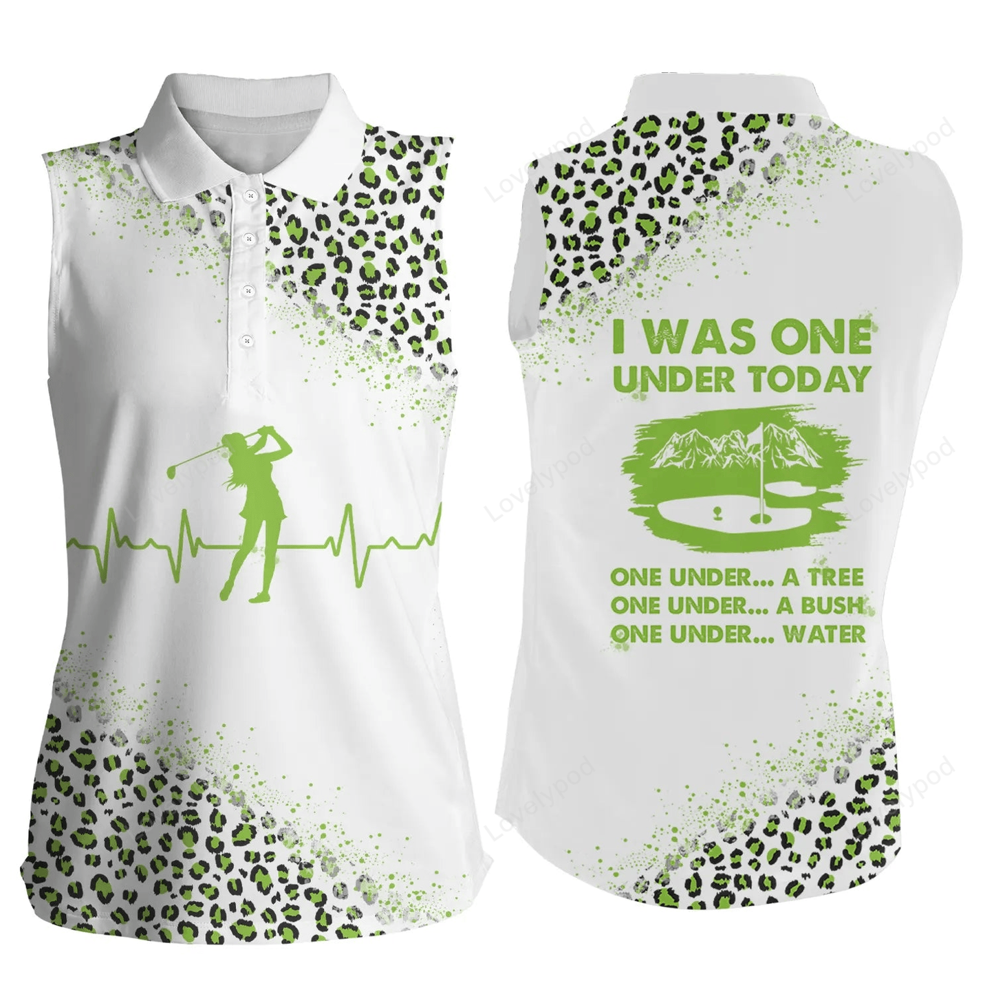 Funny golf shirts for women i was one under today green leopard women sleeveless polo shirts GY2315