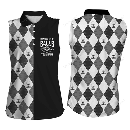 Black white pattern women sleeveless polo shirt custom it takes a lot of balls to golf the way i do GY2323