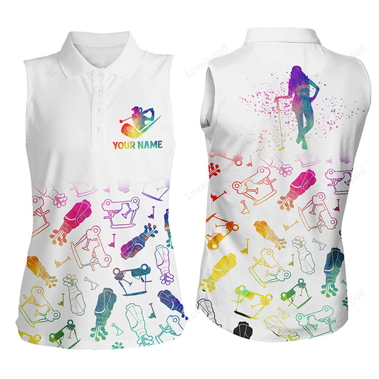 Women's sleeveless polo shirt custom watercolor golf icons, gifts for golf lovers GY2326