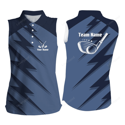 Women's sleeveless polo shirts blue lightning custom name and team name golf shirt GY2327