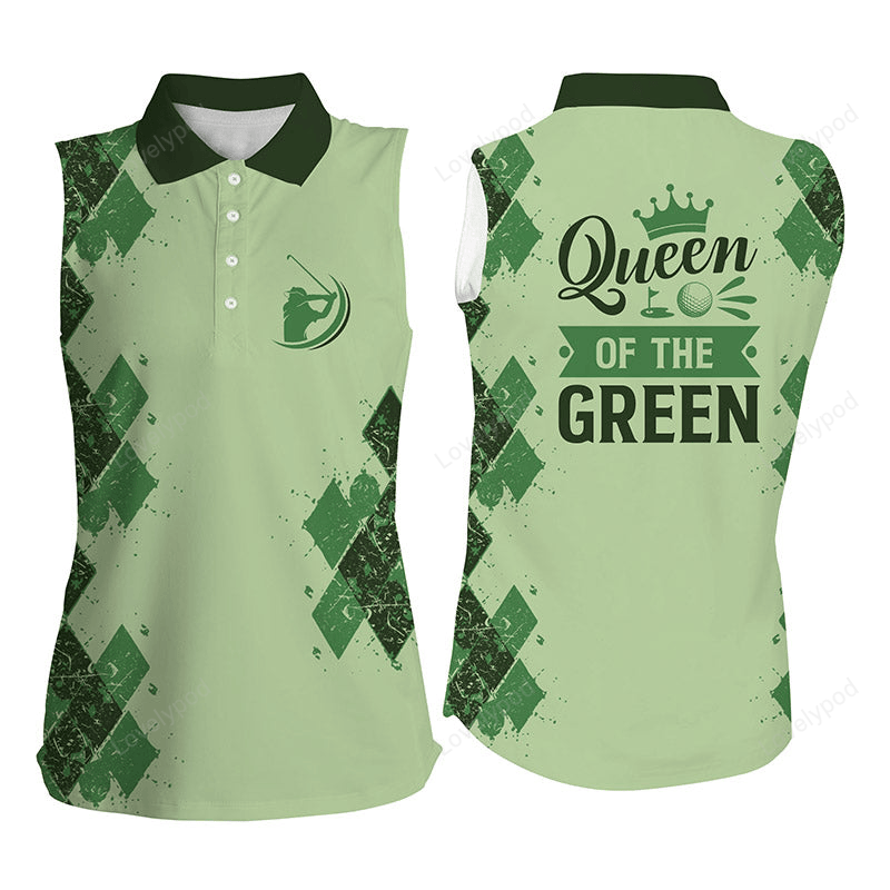 Green womens sleeveless polo shirts queen of the green funny golf shirt, gift for golf lovers GY2331