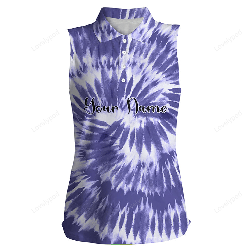 Womens sleeveless polo shirts violet purple tie dye background custom name golf shirt GY2336