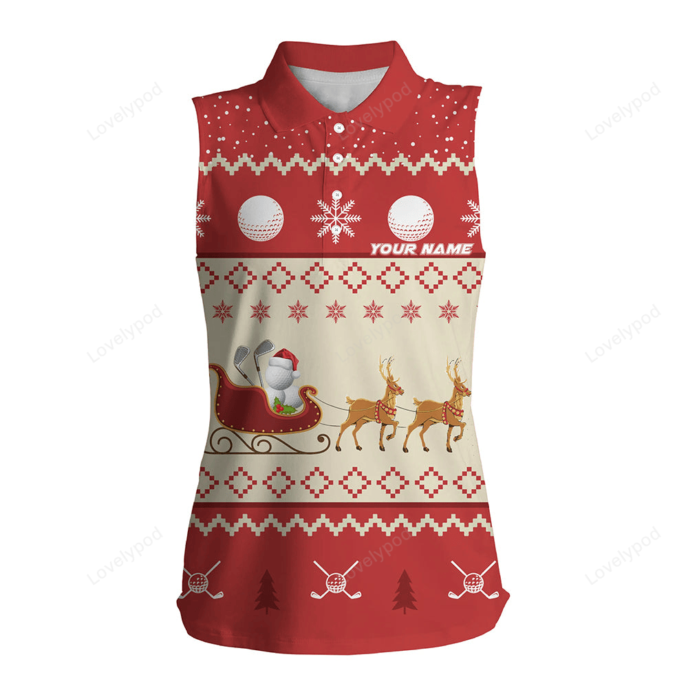 Reindeer christmas womens sleeveless golf polo shirt custom red golf shirts for women xmas golf gifts GY2345