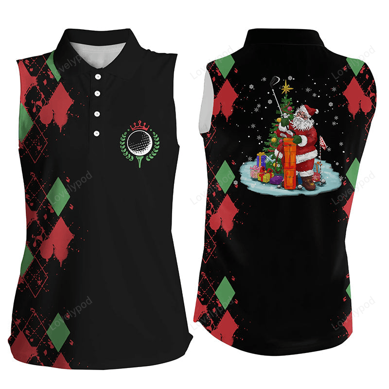 Christmas womens sleeveless polos shirt christmas santa claus golf shirt for ladies golf jersey GY2348