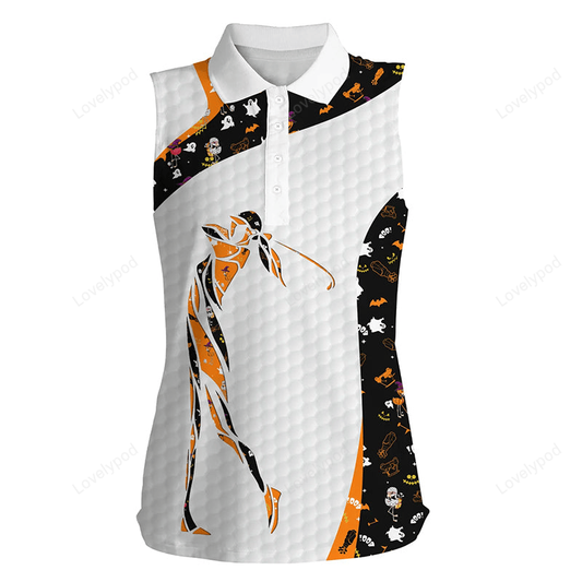 Black halloween pattern white women's sleeveless polo shirts halloween golf gift GY2351