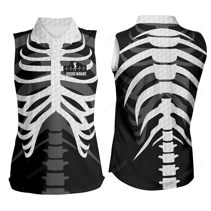 Black and white women sleeveless polo shirt custom golf heartbeat skeleton halloween ladies golf tops GY2352