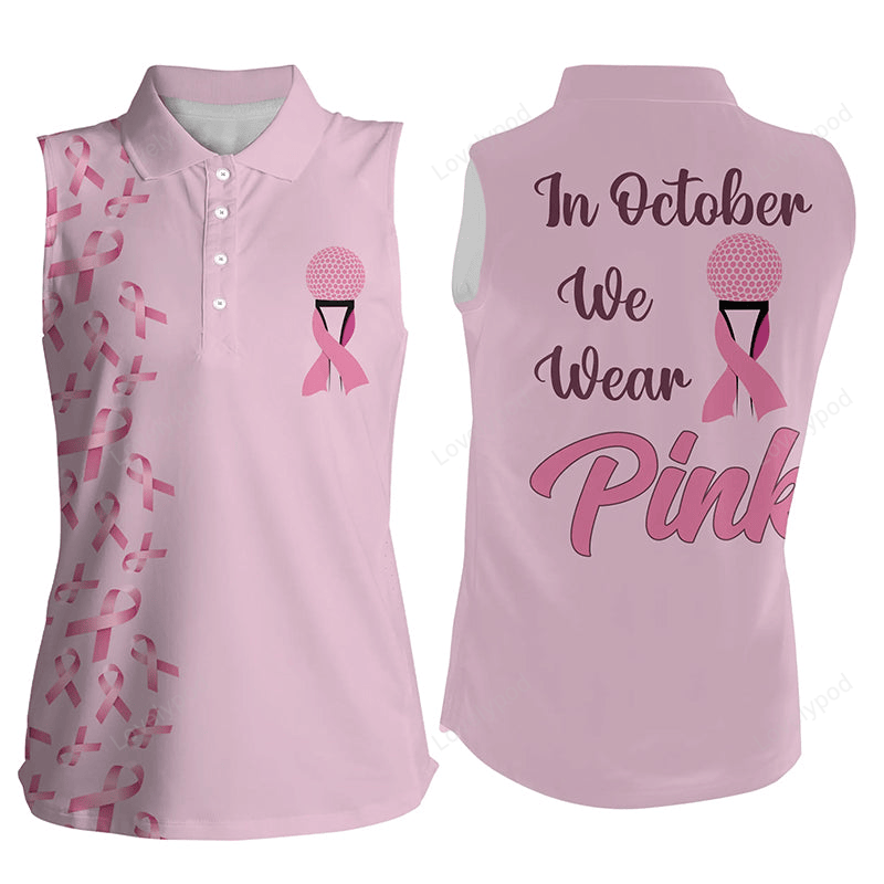 Womens sleeveless polo shirt pink ribbon breast cancer awareness golf shirt for women ladies golf tee GY2356