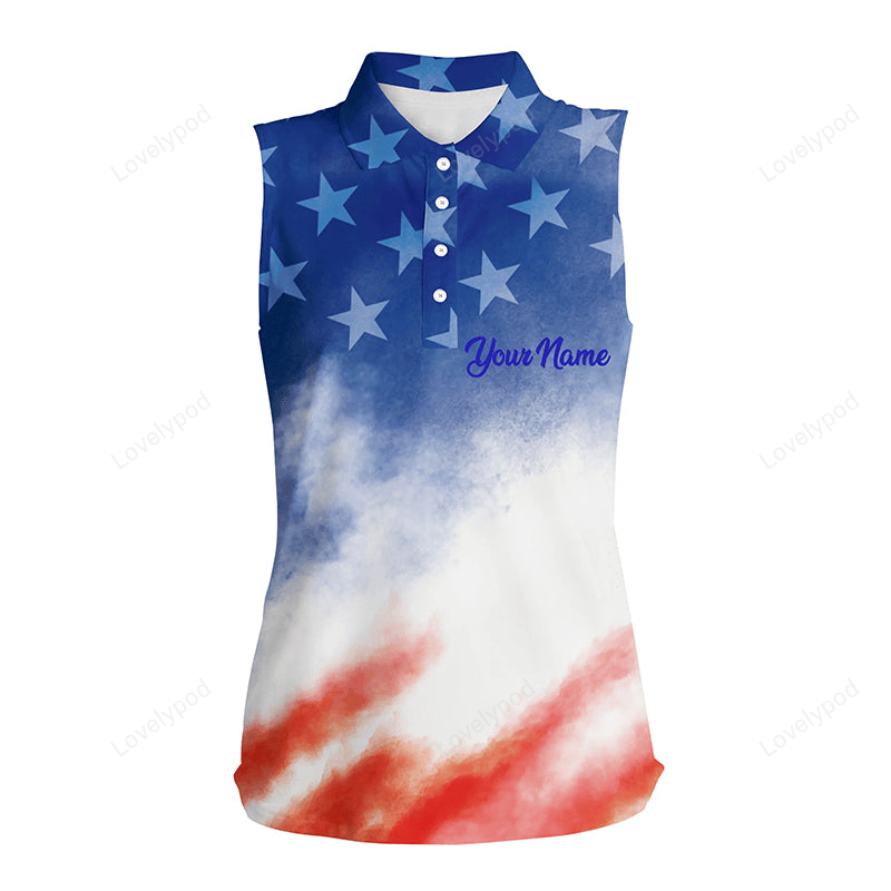 Womens sleeveless polo custom red white and blue tie dye pattern american flag team women's golf tops GY2360