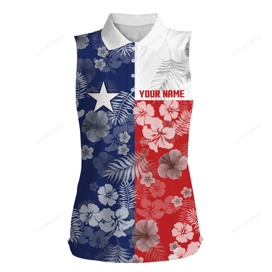 Women sleeveless polo shirt texas flag patriotic tropical floral custom name golf shirts for women GY2369