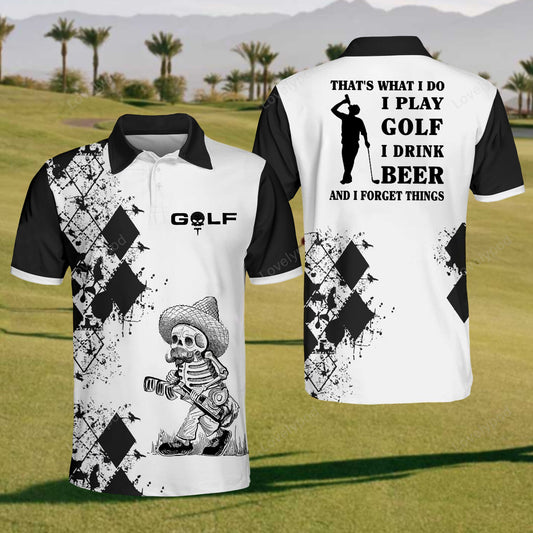 Men's play golf and drink beer polo shirt, custom golf shirts, funny men golf shirt, golf team shirt GY2377