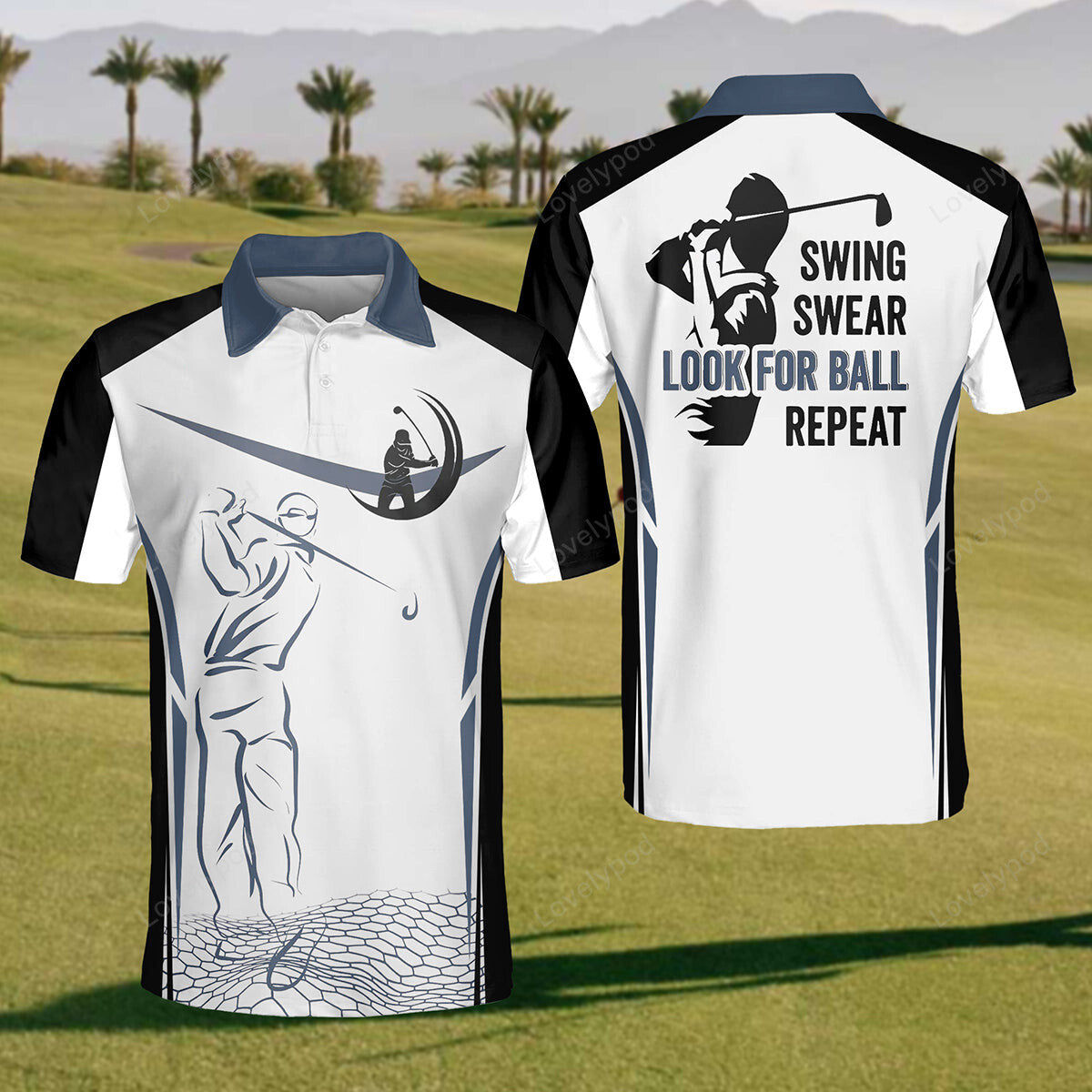 Mens golf polo shirt swing wear look for ball repeat, custom golf shirts, funny men golf shirt, golf team shirt GY2378