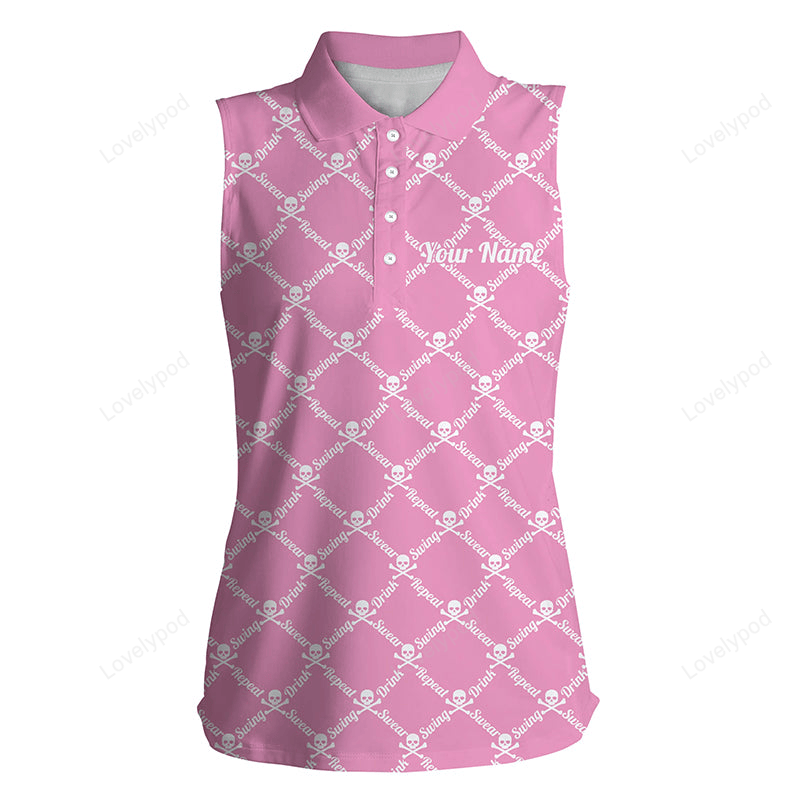 Women's sleeveless polo shirt swing swear drink repeat golf skull custom name golf shirt women GY2380