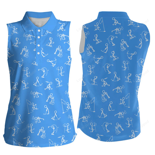 Women's sleeveless polo shirts funny golf pattern blue polo shirt best women's golf wear GY2384