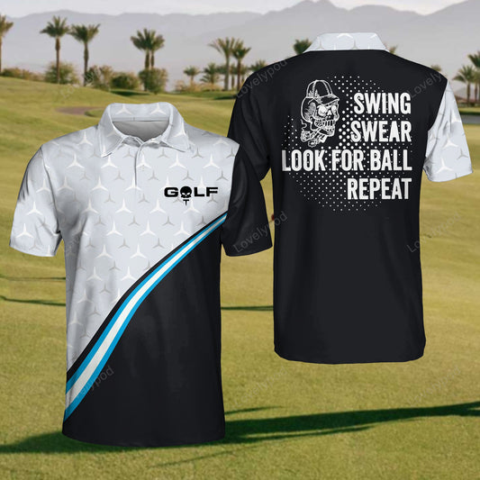 Golf swing swear looking for ball repeat polo shirt for men, custom golf multicolor shirts, funny men golf shirt GY2383