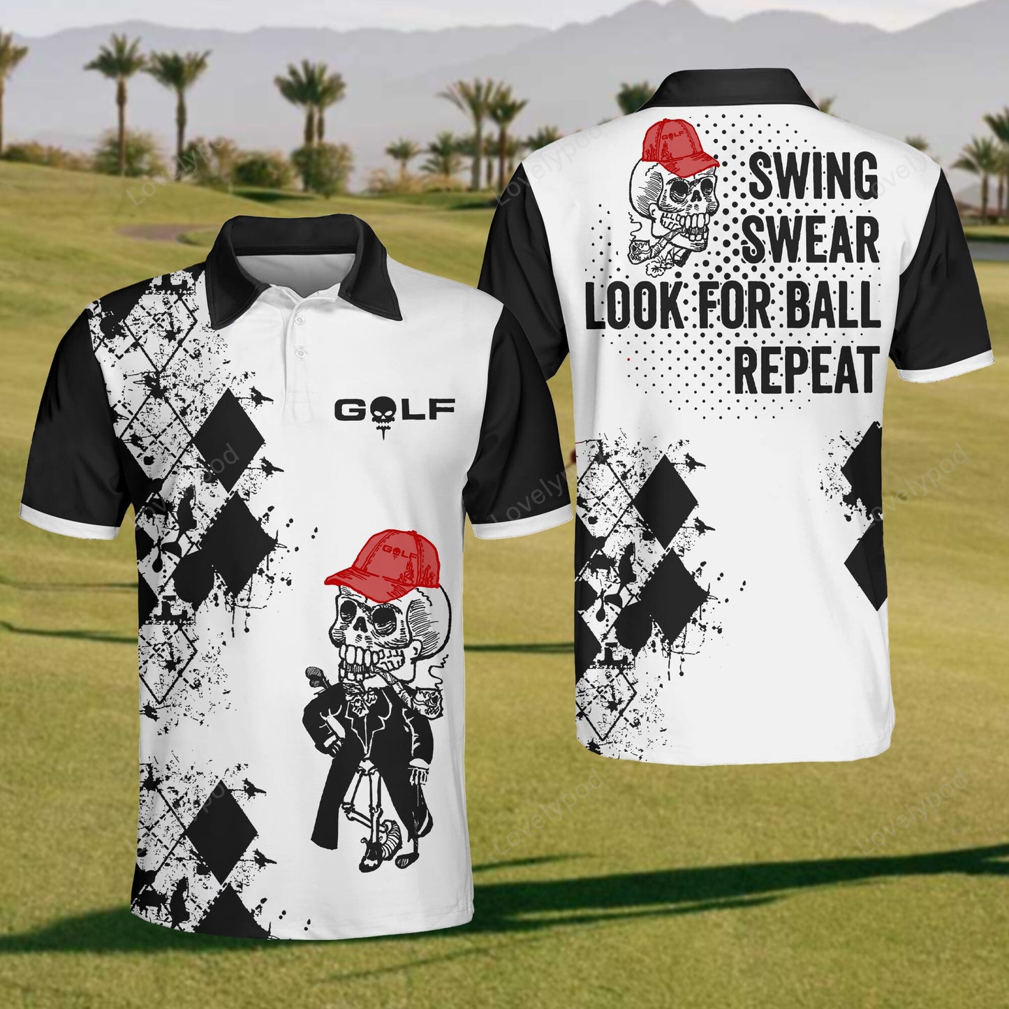 Golf swing swear looking for ball repeat polo shirt for men, custom golf shirts, funny men golf shirt, golf team shirt GY2392