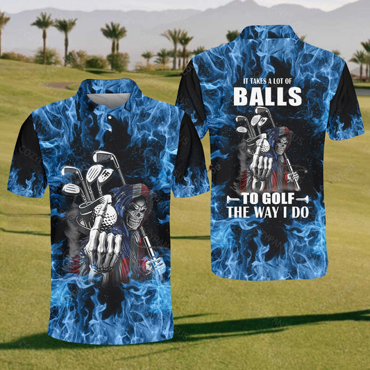 Blue fire it takes a lot of balls polo shirt for men, custom golf shirts, funny men golf shirt, golf team shirt GY2393