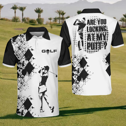 Men's are you looking at my putt polo shirt, custom golf shirts, funny men golf shirt, golf team shirt GY2395