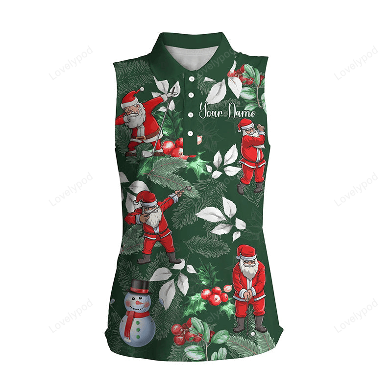 Funny christmas golf shirts custom name women's sleeveless polo shirt, santa golfer christmas gifts GY2397