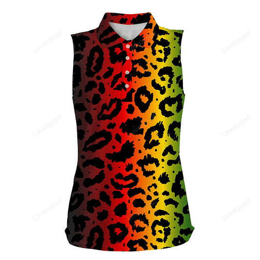 Kwanzaa pattern with colored leopard women's sleeveless polo shirts, team golf shirt golfing gifts GY2400