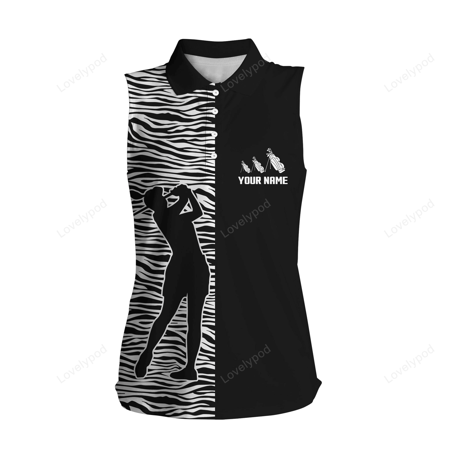 Women's sleeveless polo shirt black and white women's golf shirt custom name gifts for golf lovers GY2405