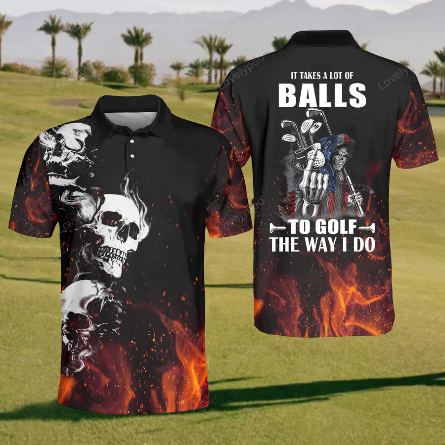 Men's golf skull polo shirt, it takes a lot of balls polo shirt, custom golf shirts, funny men golf shirt, golf team shirt GY2409