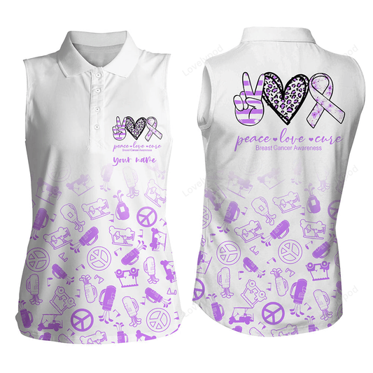 Womens sleeveless polo shirt custom purple heart peace love cure golf shirts for women GY2446