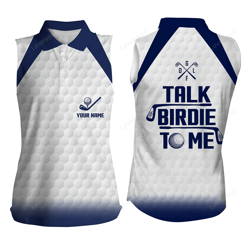 Talk birdie to me womens sleeveless golf polo shirt blue white golf shirts for women cool golf gifts GY2552