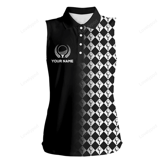 Black & white argyle pattern sleeveless golf shirts for women custom cool golf gifts for golf lover GY2583