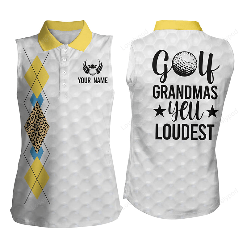 Women's sleeveless polo shirt golf grandmas yell loudest argyle leopard pattern custom ladies golf top GY2586