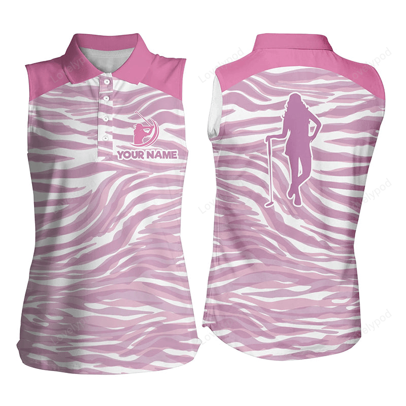 Womens sleeveless polos shirt, custom pink pattern golf shirt for ladies, golfing gifts GY2657