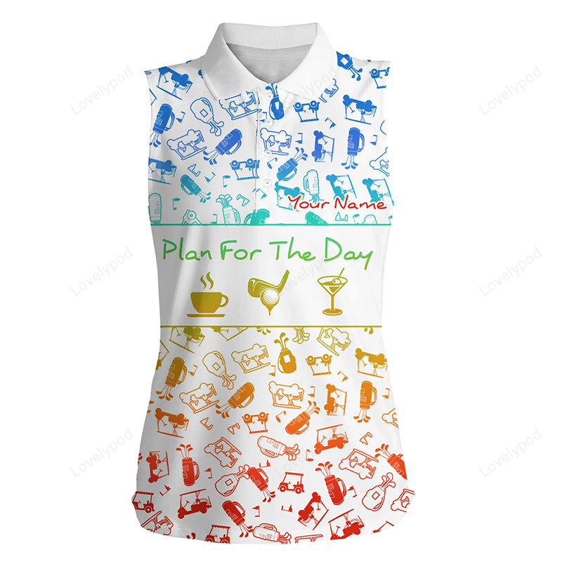 Rainbow gradient golf pattern women sleeveless polos shirt custom coffee golf cocktail polo golf shirt GY2661