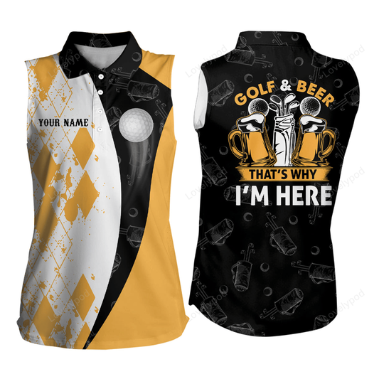 Golf and beer that's why im here argyle women sleeveless polo shirt beer golf top for women golf gift GY2838