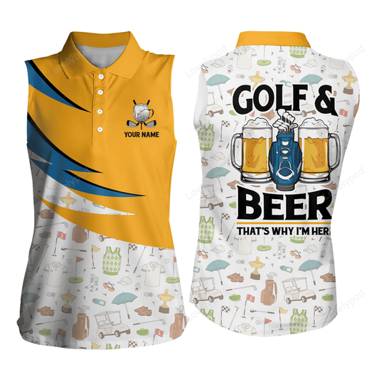 Golf & beer that's why i'm here golf icons seamless women's sleeveless polo shirt golf shirt for women GY2901