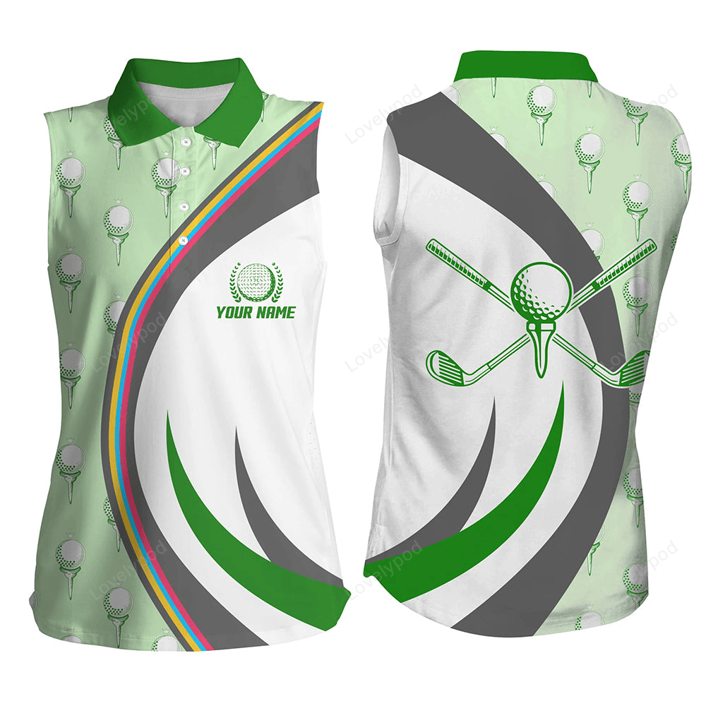 Golf ball on tee green sleeveless polo shirt custom golf elements cool golf tops for women golf gifts GY2947