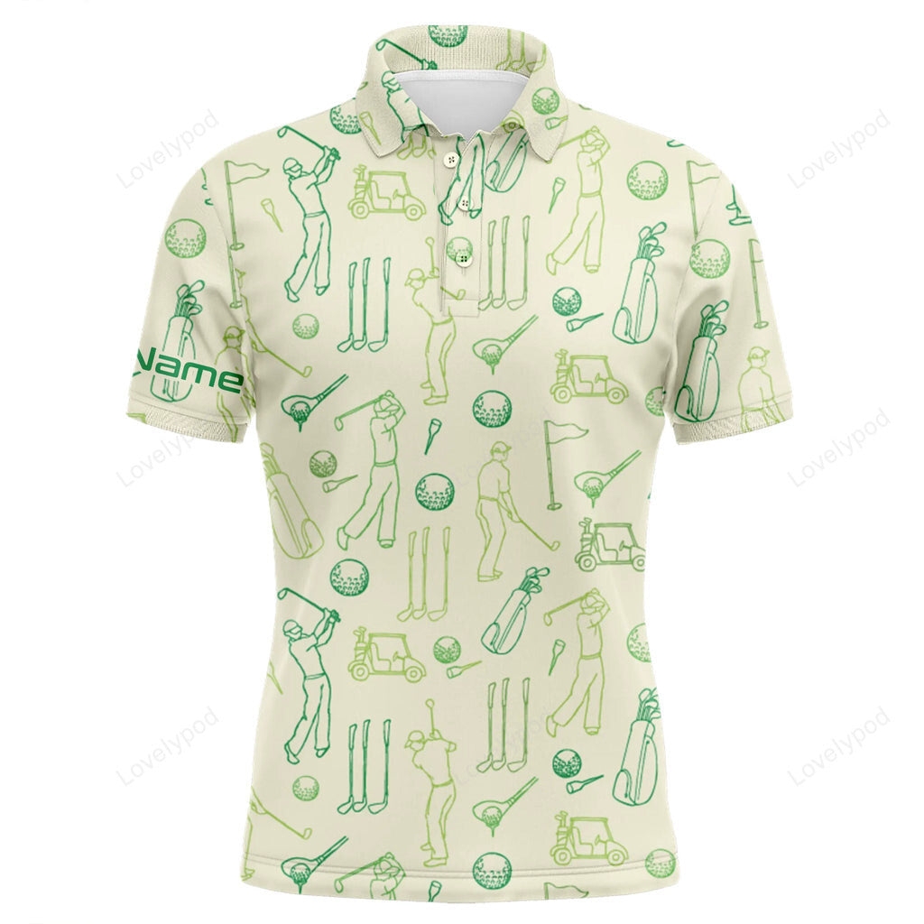 Mens golf polo shirts, custom funny mens golfer pattern mens green golf polo golfing gifts GY2970