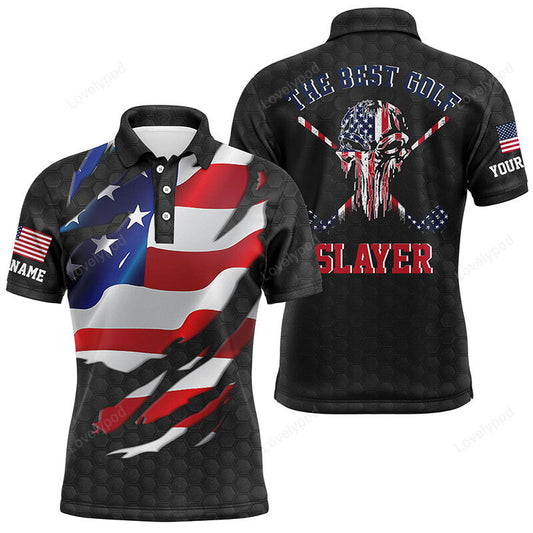 3d american flag men golf shirts, skull golf shirts for men, custom name men golf shirts dry fit GY2971