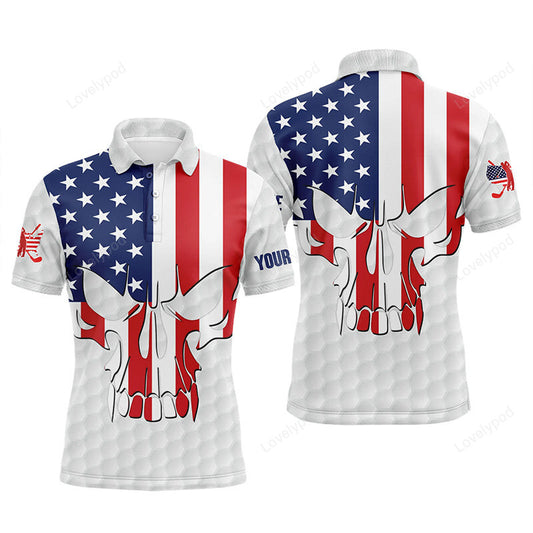 Men golf polo shirts american flag patriotic custom skull golf ball shirt for men, best men golf wear GY2982