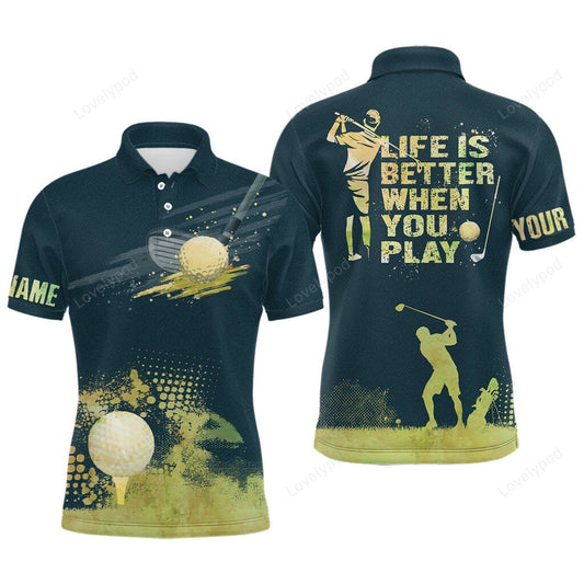 Mens golf artistic wet paint polo shirt, personalized dark green golf shirts for mens golfing gifts GY2986