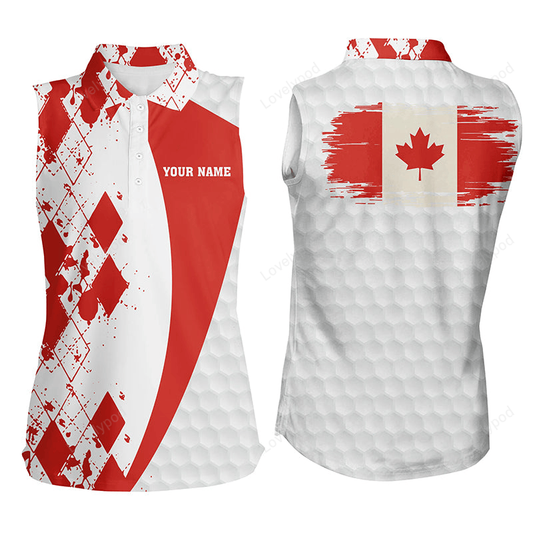 Womens sleeveless polo shirt custom canadian flag red argyle pattern white golf ball womens tops GY2994