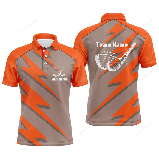 Mens golf polo shirt orange lightning custom name and team name golf shirt GY2998