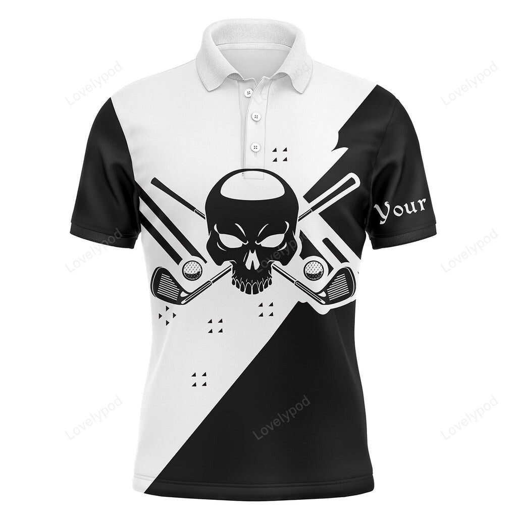 Black & white long sleeve skull golf polo shirts for men custom golf up shirts GY2999