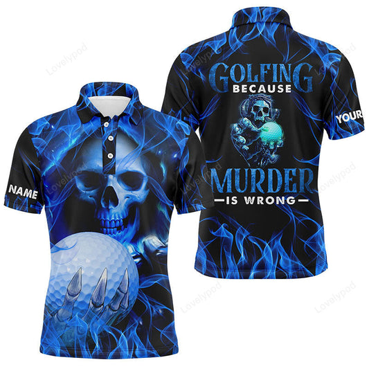 Mens blue skull golf polo shirts, personalized skull golf shirt for men, halloween golfer gifts GY3000