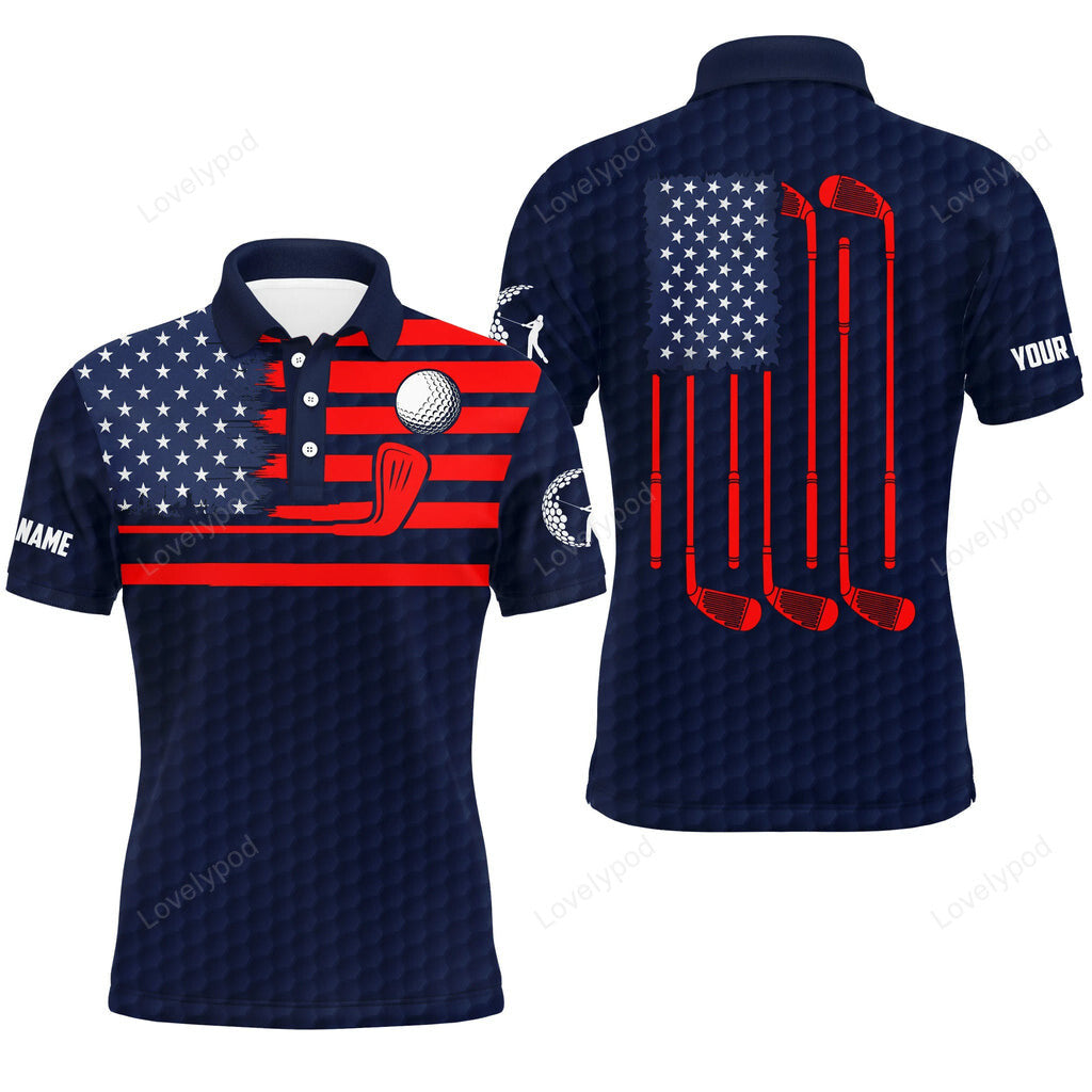 American flag patriotic men golf polo shirts custom name blue golf polo shirt mens GY3001