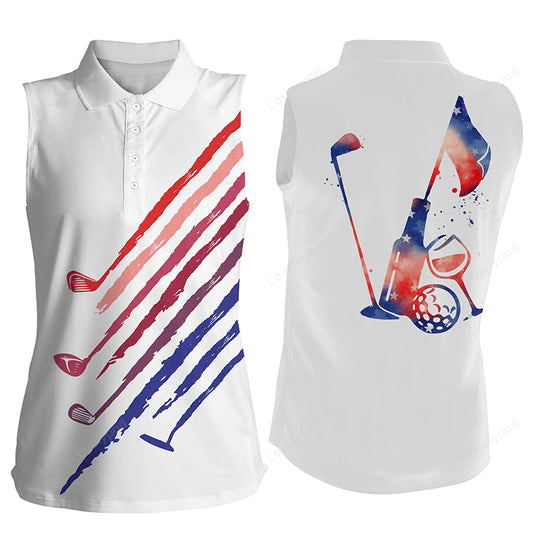 Red, white and blue womens sleeveless polo shirt vintage golf wine clubs golf tops for ladies GY3006