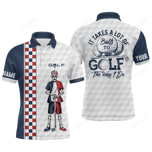 Customized mens skull golf polo shirt, checkerboard funny golf shirts for men GY3008